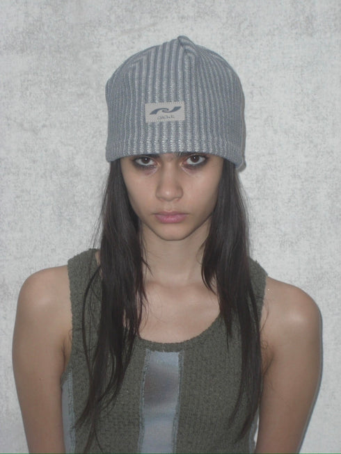 PAPER LOGO RIB BEANIE -GRAY-